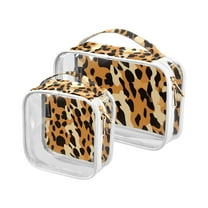 Leopard Print Clear Cosmetic Bags with Handles PVC Toiletry Bags Zipper Waterproof Portable for Traveling 2 Pcs