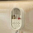 thumbnail image 1 of Magnetic Door Chopstick Cage Rack Organizer, Plastic Kitchen Utensil Holder with Detachable Layers, Dust Proof & Insect Proof, Adhesive Buckles for Tile Glass Wall, Hidden Paper Towel Slot, 1 of 6