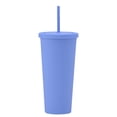 thumbnail image 1 of 700ml reusable cold water cup plastic cup, double-layer solid color beverage cup with lid and straw, 1 of 5