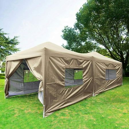 Upgraded Privacy 10x20 EZ Pop up Canopy Tent Instant Large Party Tent 6 Sidewalls, Mesh Windows Wheeled Bag Waterproof