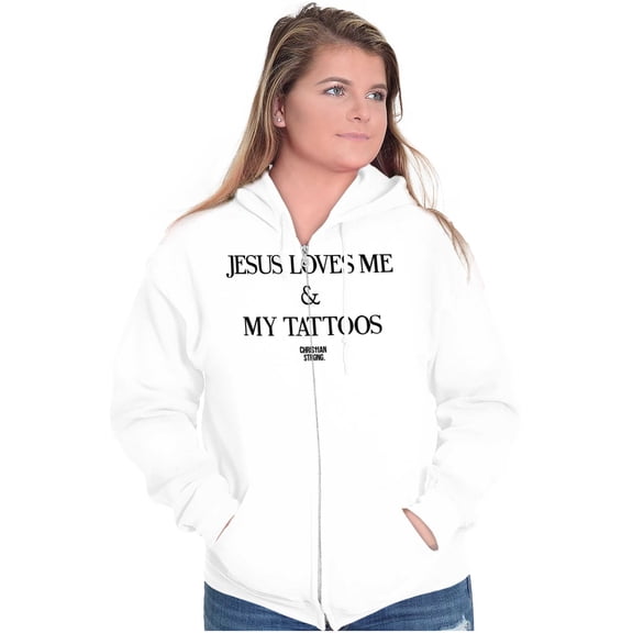Jesus Love Me and My Tattoos Zip Hoodie Sweatshirt Women Brisco Brands S