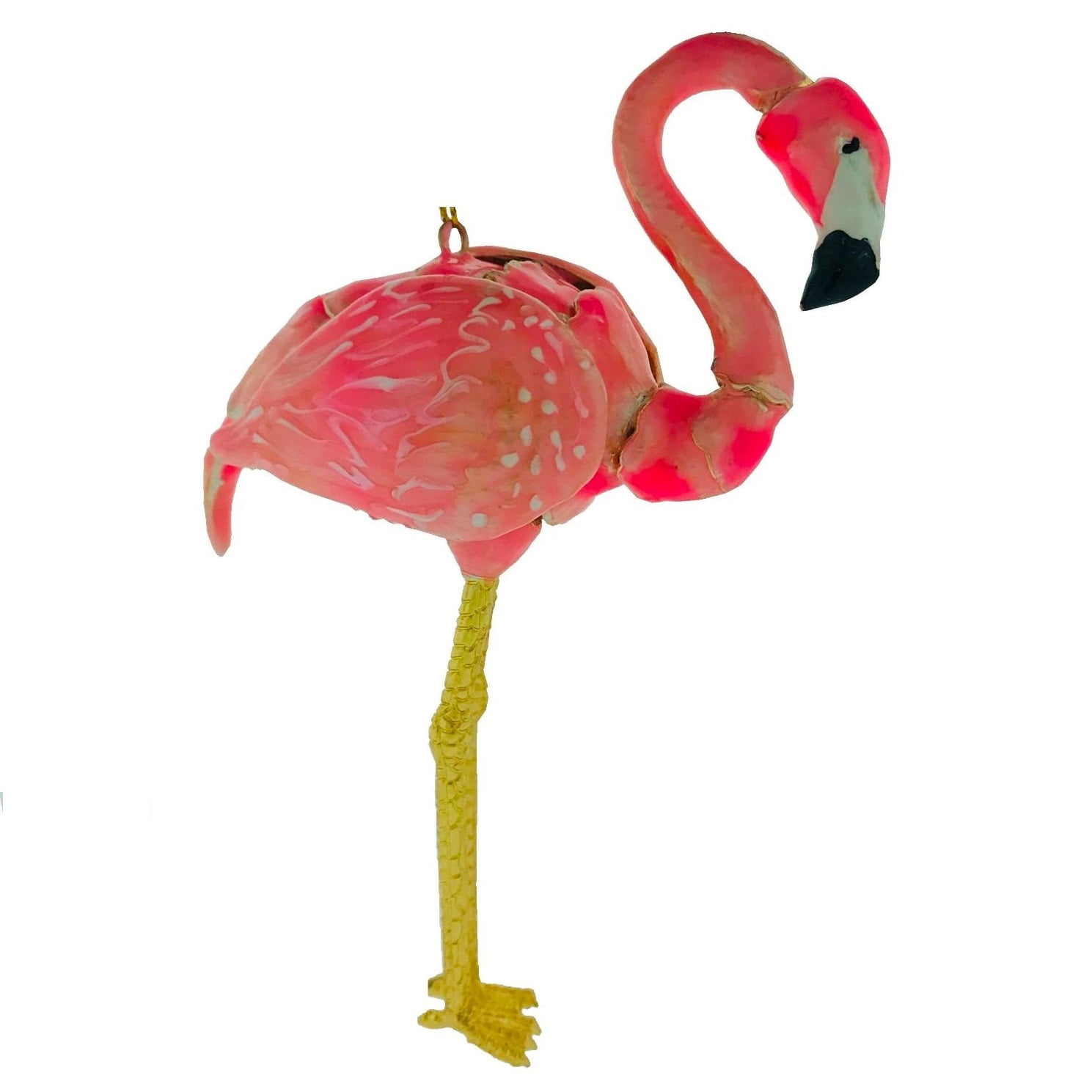 Pink Flamingo Bird Articulated Cloisonne Metal Christmas Ornament