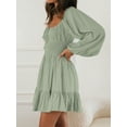 thumbnail image 6 of Biekopu Women's Autumn Short A-line Dress Long Sleeve Square Neck Ruched Tie Up Party Dress, 6 of 7