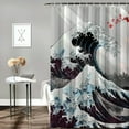 thumbnail image 2 of Orinice Japanese Sea Wave Shower Curtain, Asian Japan Ocean Black Bath Curtain, Japanese Asian Kanagawa Wave Anime Polyester Fabric Waterproof Bathroom Accessory Set with  69x72, 2 of 7