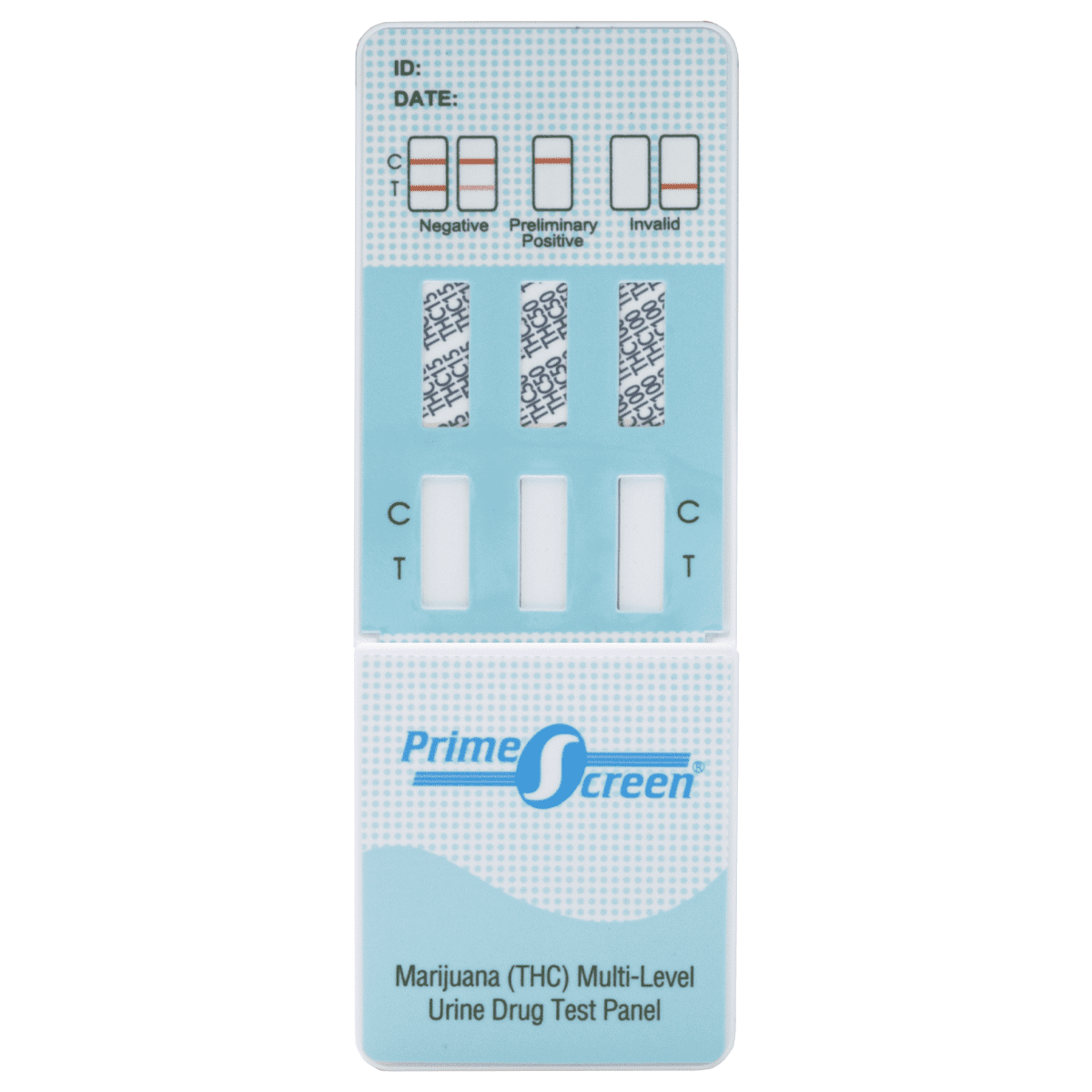 Prime Screen Marijuana (THC) Multi-Level Home Urine Test Kit, at 15 ng/mL,  50 ng/mL, and 100 ng/mL - [50 Pack] 