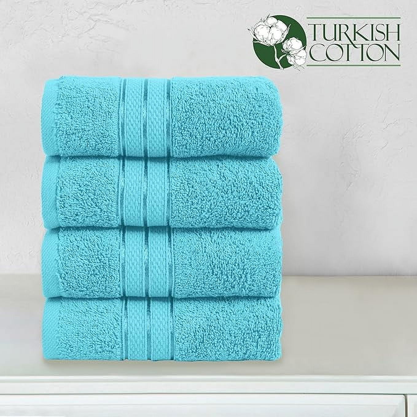 Elegant Comfort Turkish Cotton Hand Towel Set, 4-Pack, 16" x 28", Highly Absorbent - Soft Bathroom Towels, Aqua