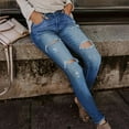 thumbnail image 4 of Women's Mid-Stretch Ripped Jeans, Straight Leg Denim Pants with Casual Slim Fit & Comfort Waistband,Blue M, 4 of 5