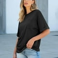 thumbnail image 3 of Stylish Olyvenn Women Oversized T Shirts Short Sleeve Crew Neck Summer Fashion Tops Casual Loose Top Basic Tee with Pocket Black XL, 3 of 7