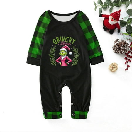 

Grinch Family Matching Christmas Pajamas Set Parent-Child Romper/Letter Christmas Hat Print Long Sleeve Tops + Plaid Pants for Adults Kids Baby Dog Holiday Sleepwear Pjs Set Baby: 3 Months #009Ik
