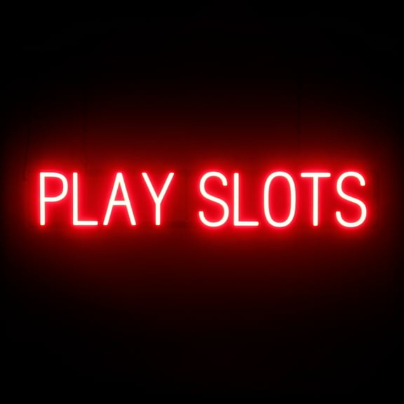 SpellBrite PLAY SLOTS LED Sign for Business. 37.1" x 6.3" Red PLAY SLOTS Sign Has Neon Sign Look With Energy Efficient LED Light Source. Visible from 500 Feet, 8 Animation Settings.