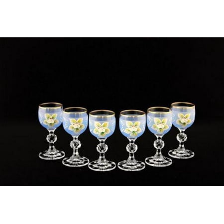 - Bohemian Crystal Colored Glasses, 6-pc Antique BLUE Enamel Shot Vodka Tumblers