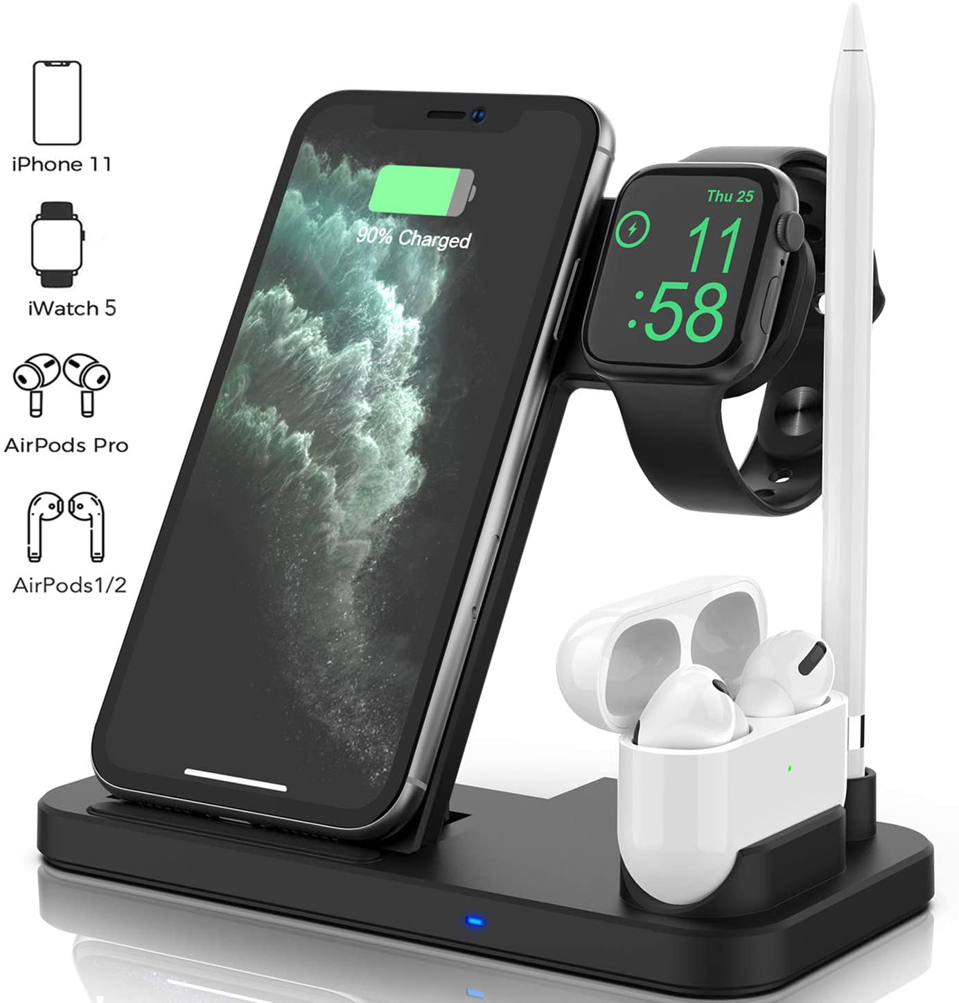 oorsprong Infecteren specificatie Wireless Charger Dock 4 in 1 Fast Charging Station,Quick Charger, Foldable  Adjustable Stand for iPhone SE/11/11 Pro Max/XR/XS Max, iWatch 5/4/3/2/1  Airpods Pro/2/1 Apple Pencil - Walmart.com