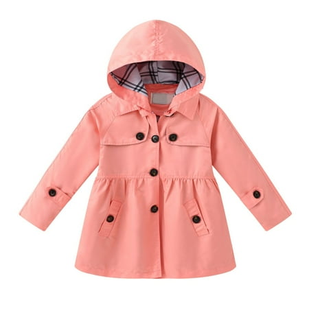 

5-13Y Girls Hooded Trench Coats Parka Jackets With Detachable Hood Esho Autumn Button Down Windbreaker Outerwear 5-13T
