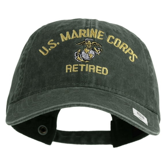 US Marine Corps Retired Design Embroidered Washed Solid Pigment Dyed Cotton Twill Brass Buckle Cap - Dk Green OSFM