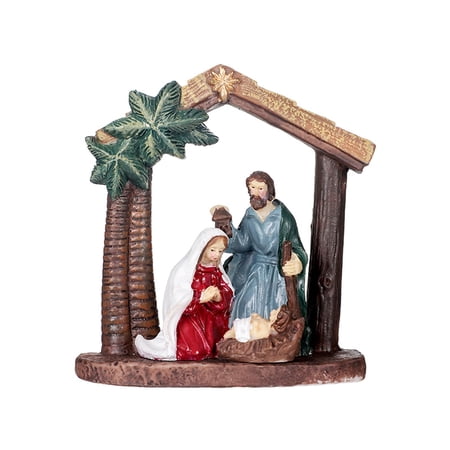 Nativity Scene Figurine Resin Jesus Christ Statues Figurines - Handcrafted Jesus Sculpture Figurine with Praying Mary and Joseph The Holy Family Statue for Table Shelf Home Office Holiday
