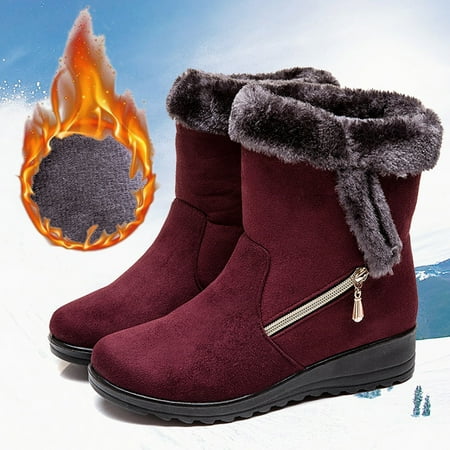 

Cathalem Open Toe Boots for Women Thigh High Fashion Women Winter Flock Wedges Zipper Keep Warm Snow Boots Comfortable Mid Boots Shoes Red 8