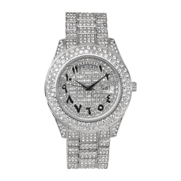 CHARLES RAYMOND Big Rocks Fully Iced Out Diamond Mens Watch w/Easy Read Date & Day - Designer Hip Hop Blinged Out Timepiece - ST10535 (ST10536AN SLV #Blk)