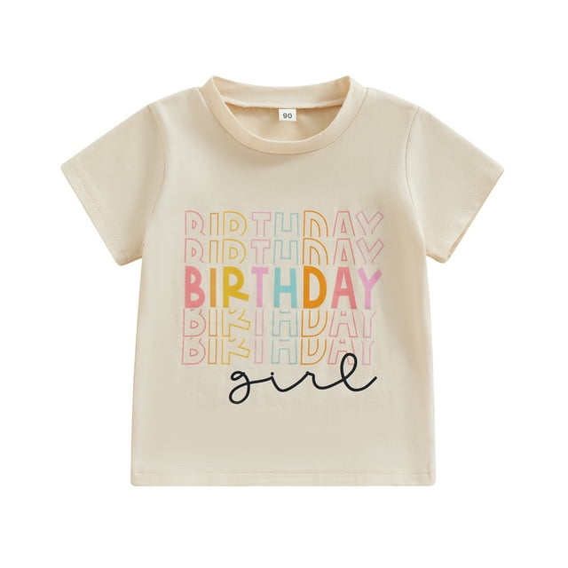 Gupgi T-Shirts d'Anniversaire pour Bébé Fille, Imprimé Lettre, Col Rond, Manches Courtes, Tops d'Été