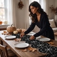 thumbnail image 6 of OutmaxHome Halloween Black Base White Line Spider Web Table Runner, 13x72 Inch Irregular Edge Table Runner, for Holiday Party, Dining Table, Home Gathering, Farmhouse, 6 of 6