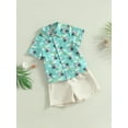 thumbnail image 3 of Coduop Kids Boys Gentleman Outfits Summer Coconut Tree Print Short Sleeve Button Up Shirt and Casual Elastic Shorts Set, 3 of 9