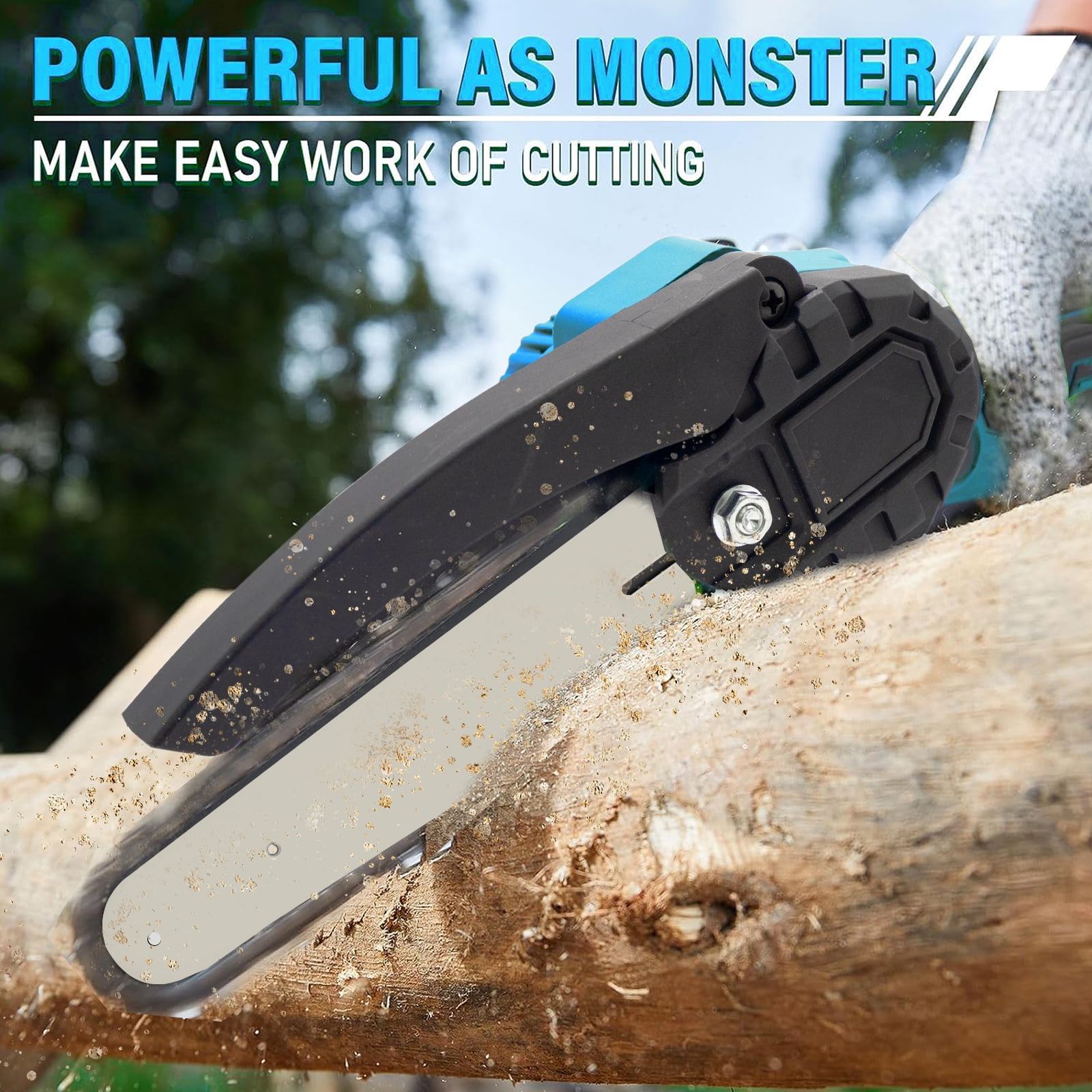 LOVFEN  Mini Chainsaw Cordless 6 inch with 2 Battery, Mini Power Chain Saw with Security Lock, Electric Chainsaw, Handheld Small Chainsaw for Tree Trimming Wood Cutting, Orange