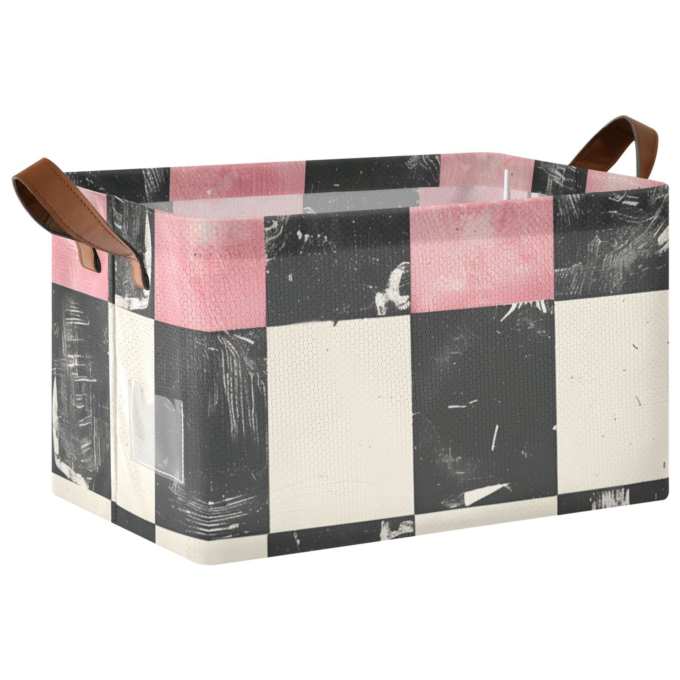Ryvnso Pink and Black Checkered Pattern Storage Bins Large Basket Foldable Cube Toys Organizer with Handles 2 PCs