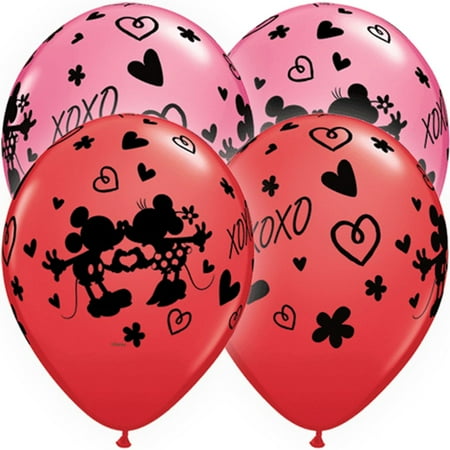 Qualatex Mickey & Minnie XOXO Designer 11" Latex Balloons, Red Pink Black, 25 CT