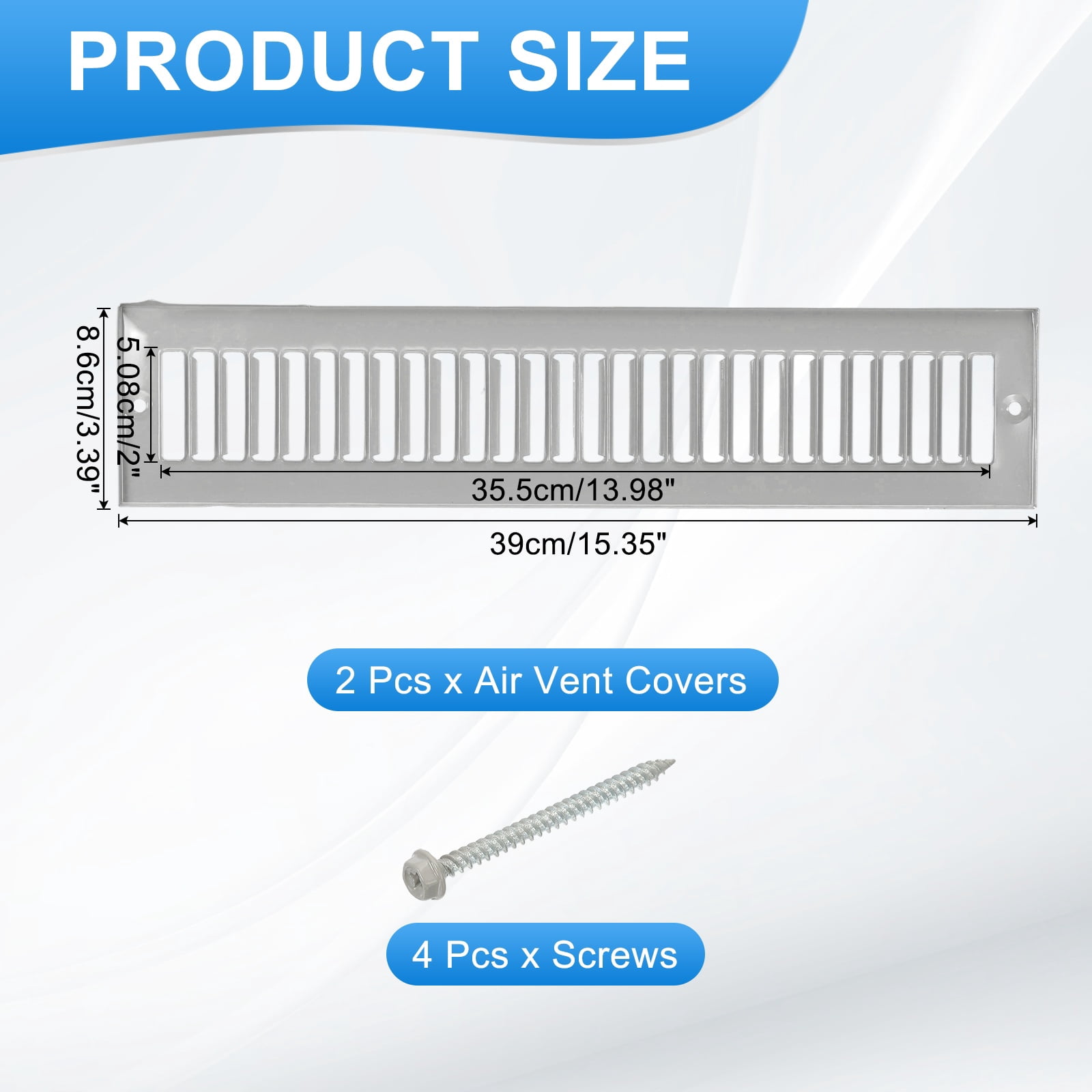 2" x 14" Duct Opening Vent Cover, 2 Pcs Toe Kick Vent Cover HVAC for Wall Floor, Gray-Outer Size: 3.4" x 15.4"