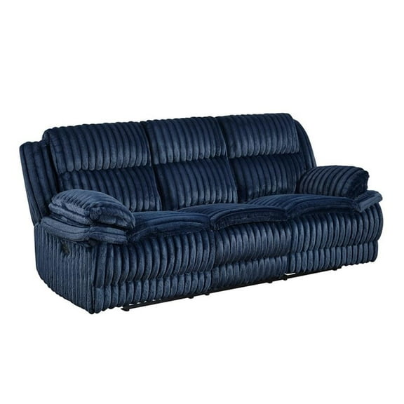 Pemberly Row Contemporary Corduroy Double Reclining Sofa in Blue