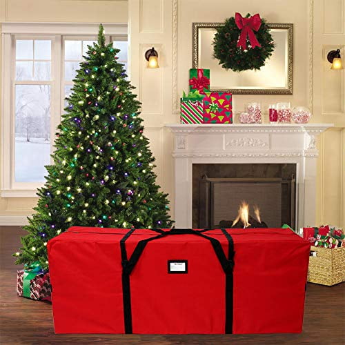 Red OurWarm Christmas Tree Storage Bag Extra Large Heavy Duty Storage Containers with Reinforced Handles Zipper for 8ft Artificial Tree 50 x 15 x 20 600D Oxford Xmas Holiday Tree Storage Bag