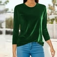 thumbnail image 2 of lcziwo Weekly Deals Womens Plus Size Velvet Tops Long Sleeve Casual Solid Color Blouses Vintage Lightweight Crew Neck Tee Shirts,Green,XL, 2 of 6