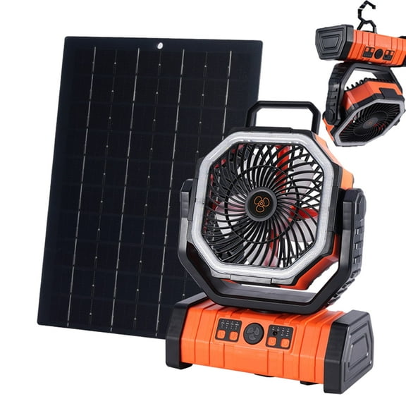 20000mAh Solar fan with LED Lantern, Camping Fan with Solar Panel, 10W Rechargeable Solar Powered Fan for Outside, Quiet Battery Operated Tent Fan for Picnic, Barbecue, Fishing