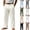 #02 Light Gray, variant on Men's Lightweight Dress Pants Cotton Linen Loose Straight Leg Slacks Casual Summer Office Travel Trousers Work Bottoms, White L