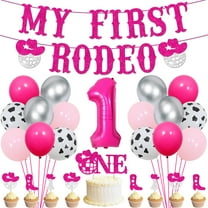 Space Cowgirl 1st Birthday Decorations, Western Disco First Rodeo Birthday Party Decorations, Rose Red Silver My First Rodeo Glitter Paper Banner Cake Toppers, Let’s Go Girls First Birthday Supplies