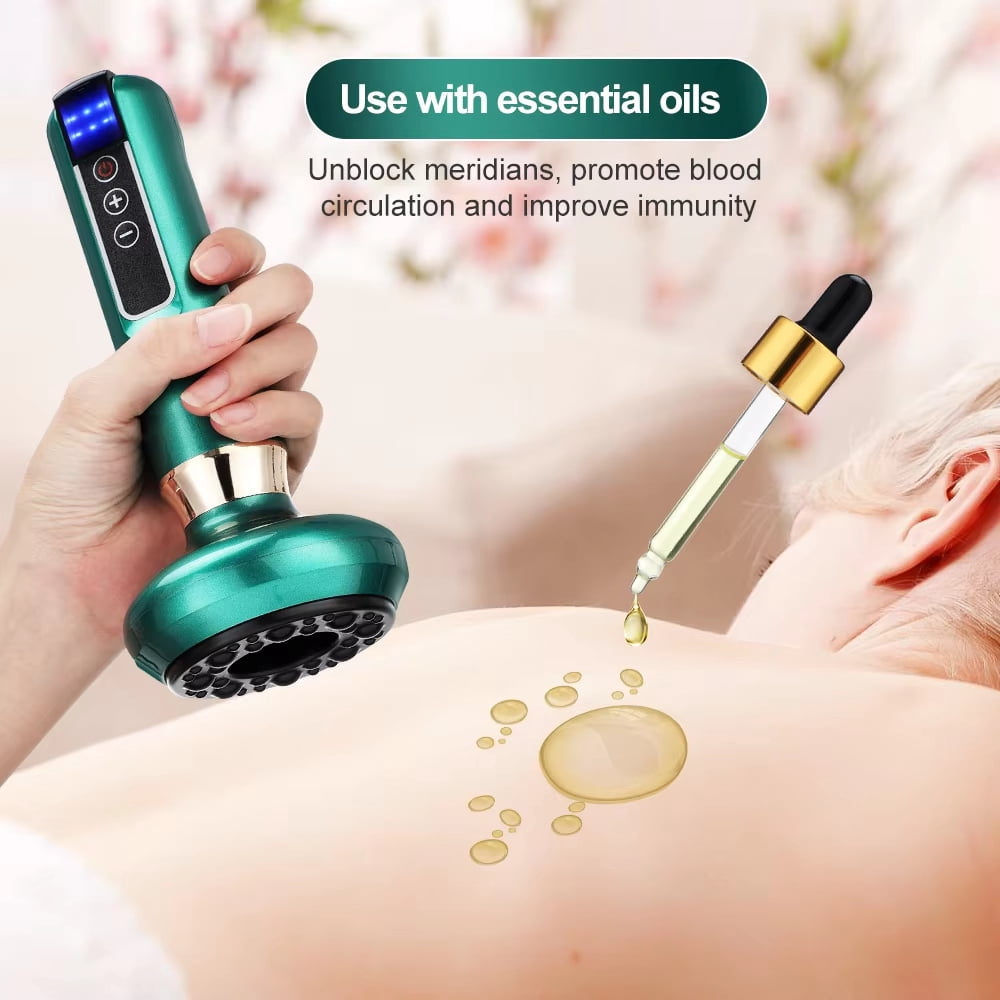 Electric Cupping Massager – Rechargeable Heated Gua Sha Device with Warm Stone, Red Light, 12 Suction Levels, Washable, Grey
