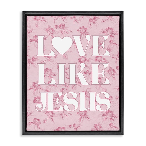 Stupell Industries Cottage Love Like Jesus on Floral Black Floating Frame Canvas Art, 17 x 21, by Lil' Rue