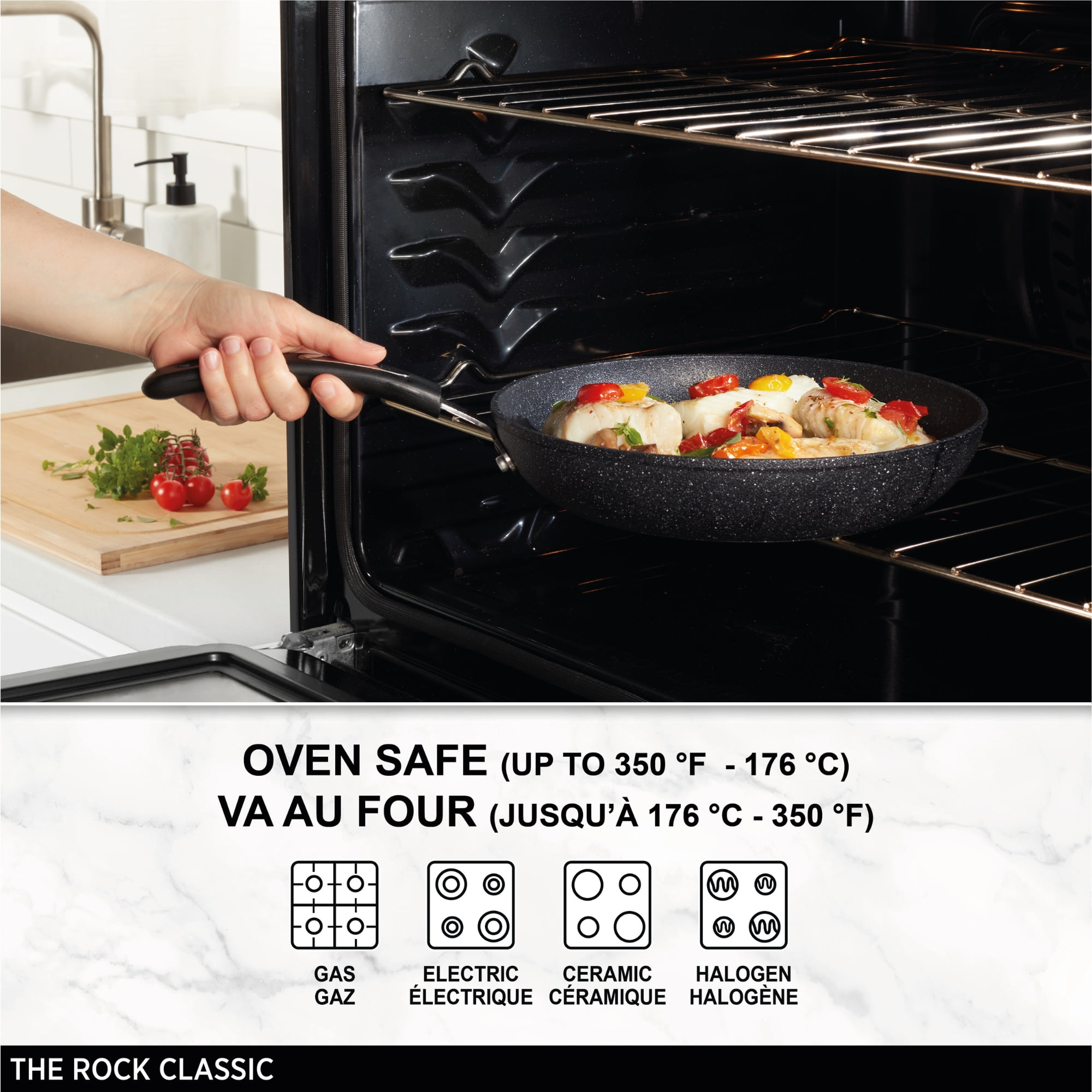Starfrit The Rock Classic 12.5" (32cm) Non-Stick Deep Fry Pan with Helper Handle - Durable Forged Aluminum - Oven Safe - PFOA Free - Easy to Clean
