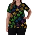 thumbnail image 6 of Women's St Patrick's Day Scrub Tops Short Sleeve V Neck Printed Workwear Top Shamrock Casual Uniform with Pocket 2026 Dark Green 5XL, 6 of 6