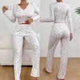 thumbnail image 3 of JZROCKER Women Floral Print Pajamas Set 2Pcs Ruffle Trim Long Sleeve Sleepwear Lapel V Neck Bowknot Crop Top and Long Pants, 3 of 14