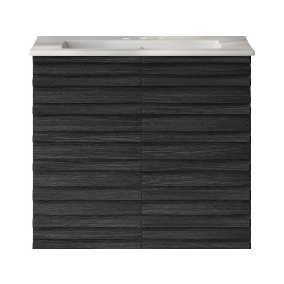 Cascade 24" Wall-Mounted Bathroom Vanity in Black Oak with 3-Hole Centerset Sink Top