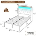 thumbnail image 3 of VanAcc Metal Bed Frame with LED Lights Platform Storage Shelf, Twin, Vintage Modern Style, White, 3 of 9