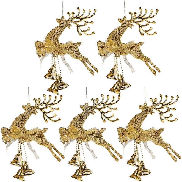 uds decoraciones para árboles de Navidad figura de reno con cascabel decoraciones colgantes para árboles de Navidad para adornos de fiesta navideña