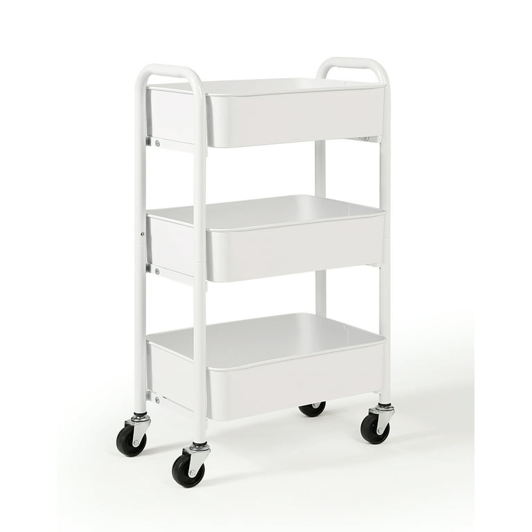 SunnyPoint 3-Tier Delicate Compact Rolling Metal Storage Organizer - Mobile Utility Cart Kitchen/Under Desk Cart with Caster Whe