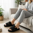 thumbnail image 2 of Ecetana House Slippers for Women Open Toe Fuzzy Slippers Slides Memory Foam Indoor House Shoes, 2 of 6