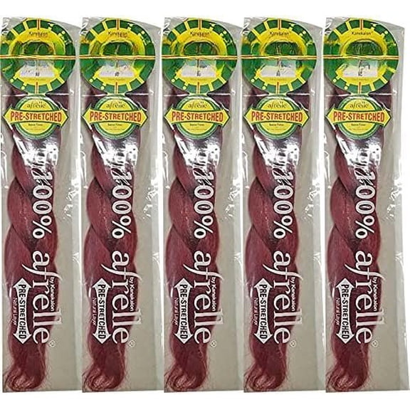 Pre-Stretched Silky Braiding Hair (5 Single Packs, Burgundy)