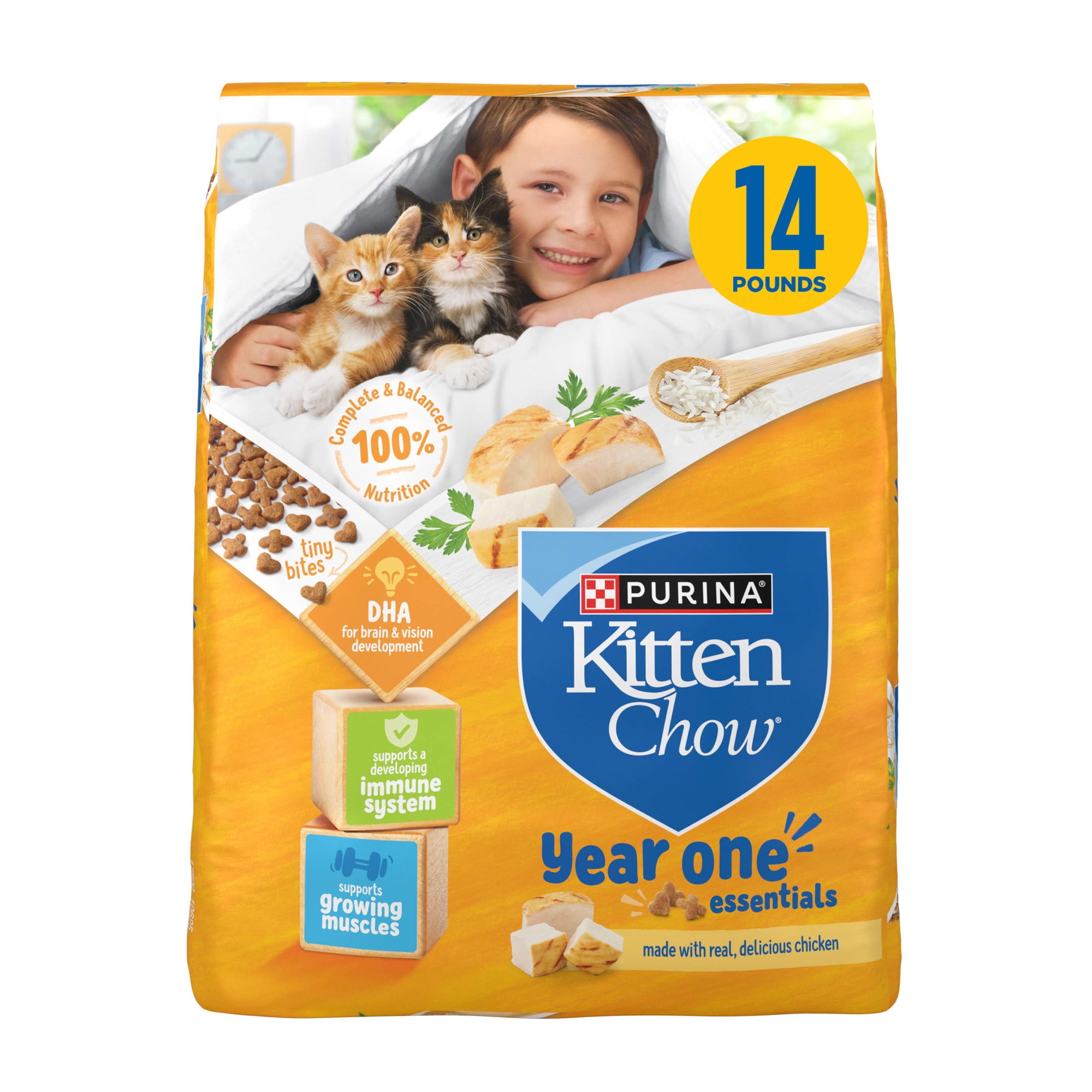 Purina Kitten Chow Year One Essentials with Real Chicken High-Protein Complete, 14 lb.