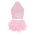 thumbnail image 4 of Hansber Kids Girls Latin Jazz Dance 2 Piece Outfit Rhinestone Crop Top and Tassel Feather Skirted Briefs Pink 14, 4 of 7