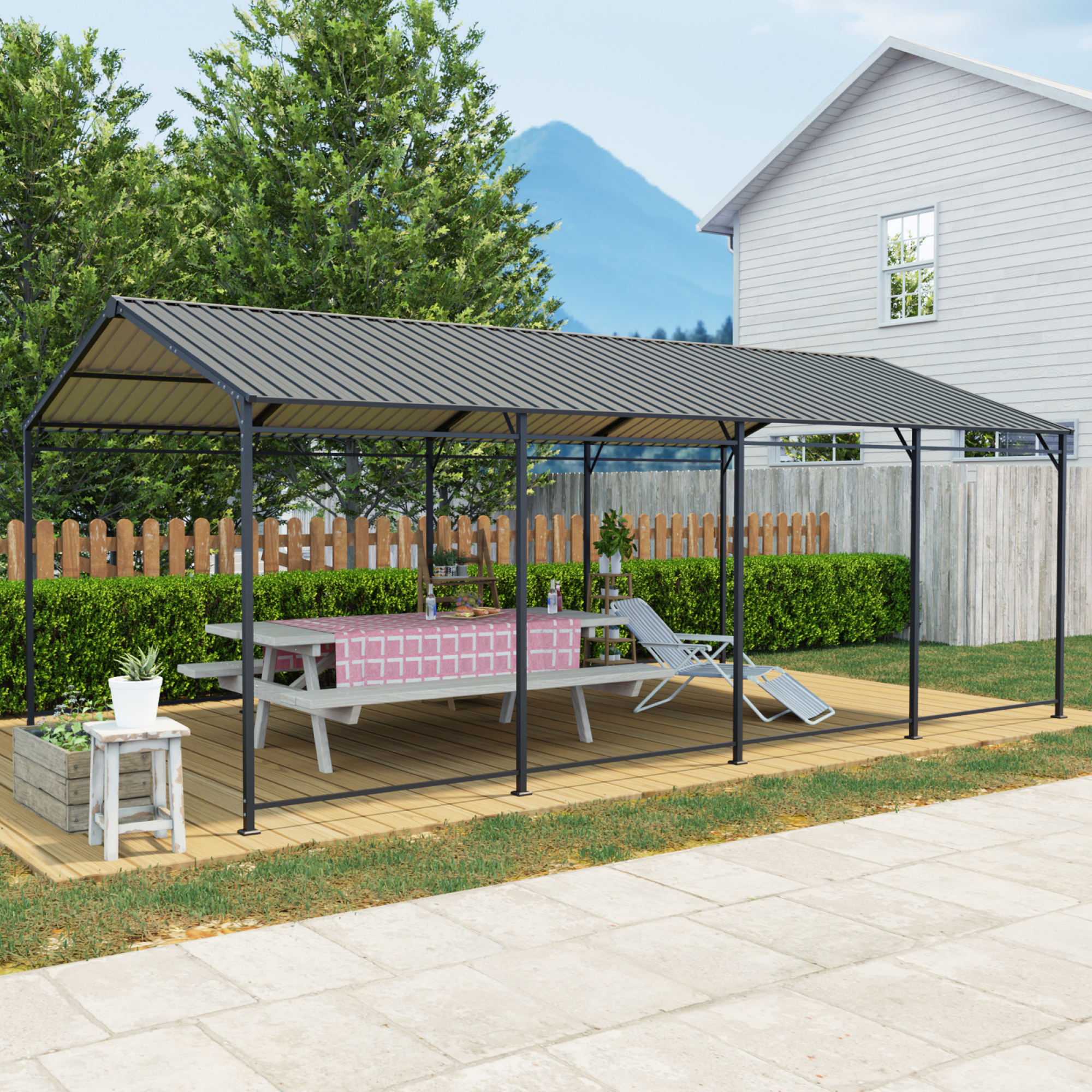 Leumius 12x21 FT Carport, Heavy Duty Carport with Galvanized Steel Roof and Frame, Metal Carport Large Garage for Cars, Trucks, Boats & Tractors