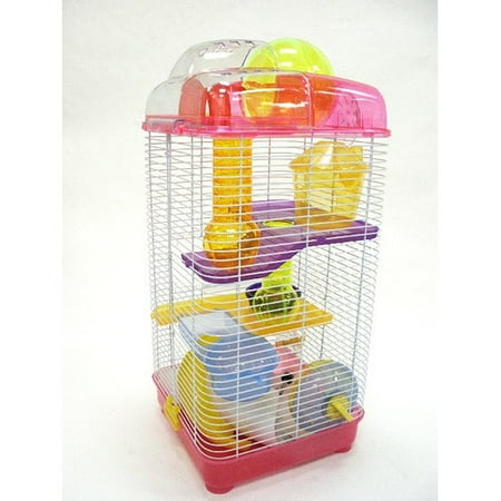 YML H3030PK3-Level Clear Plastic Dwarf Hamster Mice Cage with Ball on Top, Pink