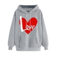 thumbnail image 3 of Jinhomg Women's Heart Print Sweatshirts Holiday Casual Kangaroo Pocket Drawstring Hoodies Fall Comfy Long Sleeve Hooded Sweatshirt Gray XL, 3 of 6